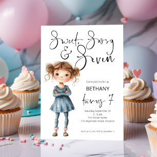 Sweet Sassy and Seven Girl Age 7 Geburtstag Einladung