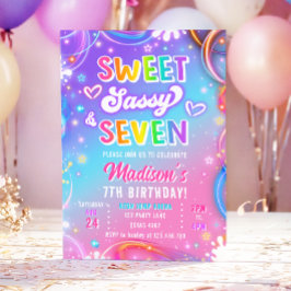 Sweet Sassy and Seven Neon Girl 7th Birthday Einladung