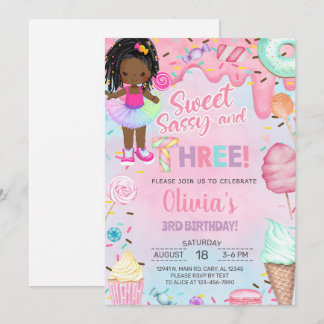 Sweet sassy and three girl 3rd birthday invitation einladung