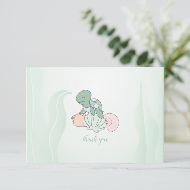 Sweet Sea Turtle Baby Dusche Vielen Dank Dankeskarte (Stehend Vorderseite)