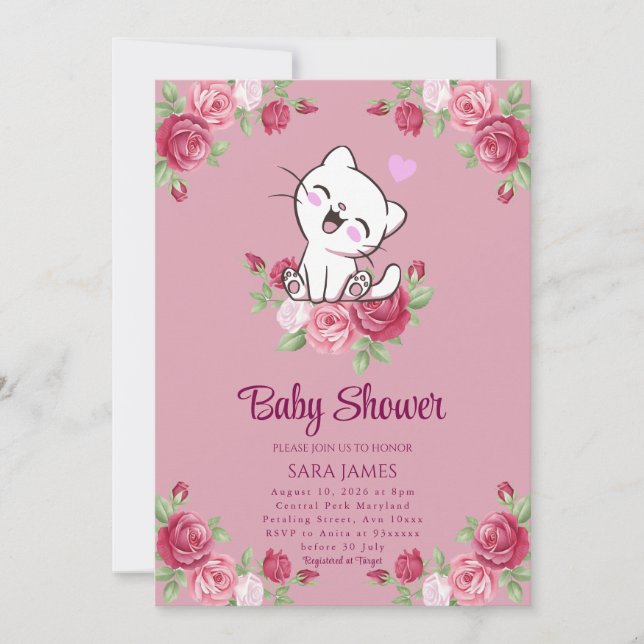 Sweet Serenity Kitten Baby Shower Invitation (Devant)