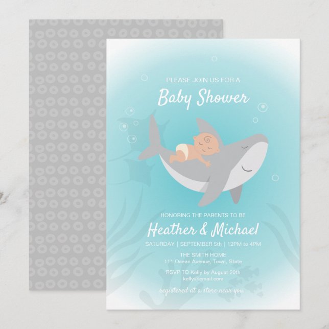 Sweet Shark Baby Shower Einladung (Vorne/Hinten)