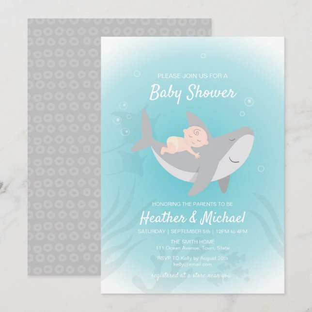 Sweet Shark Baby Shower Einladung (Vorne/Hinten)