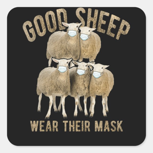 Sweet Sheep Good Sheep Tragen ihre Maske Tier Quadratischer Aufkleber (Vorderseite)