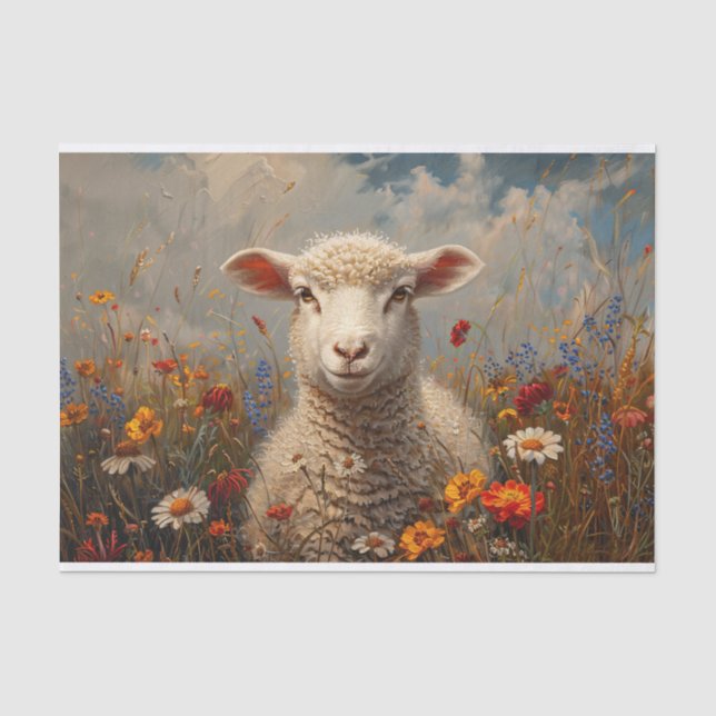 Sweet Sheep und Wildblumen Malerei Decoupage Seidenpapier (Vorderseite)