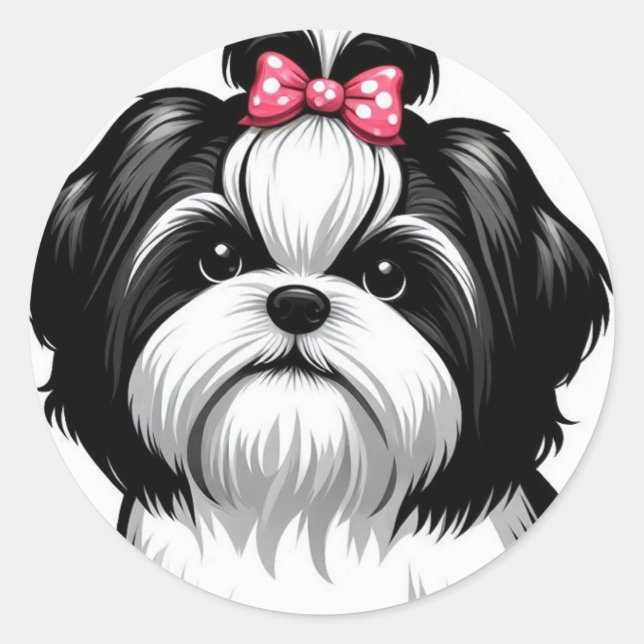 Sweet Shih Tzu in Pink Hair Bow Runder Aufkleber (Vorderseite)