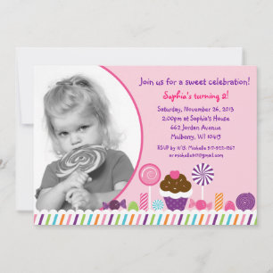 Sweet Shop Candy Girls Photo Invitation d'annivers