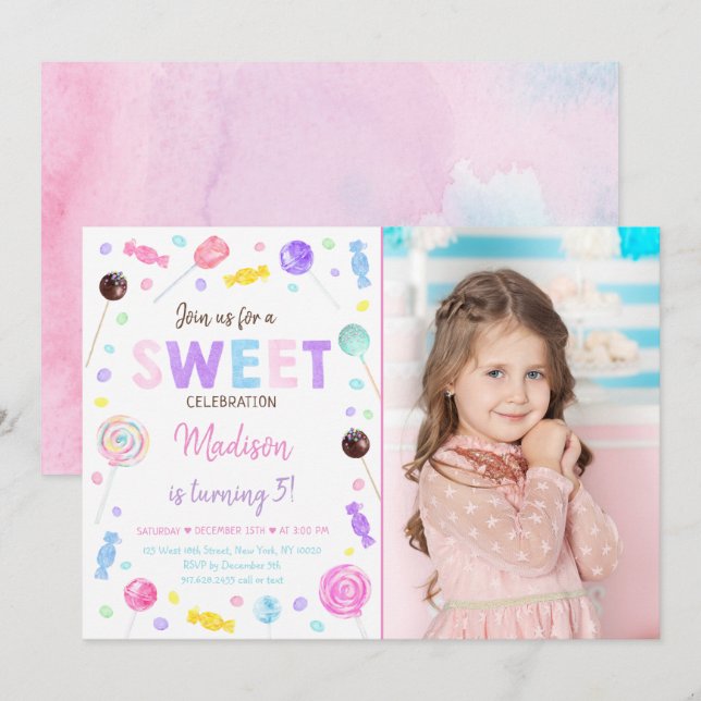 Sweet Shop Lollipop Candy Birthday Einladung (Vorne/Hinten)