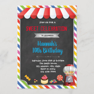 Sweet shoppe bonbon invitation d'anniversaire