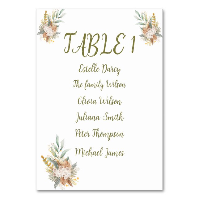 Sweet Shower Autumn Floral Wedding Tischnummer (Vorderseite)