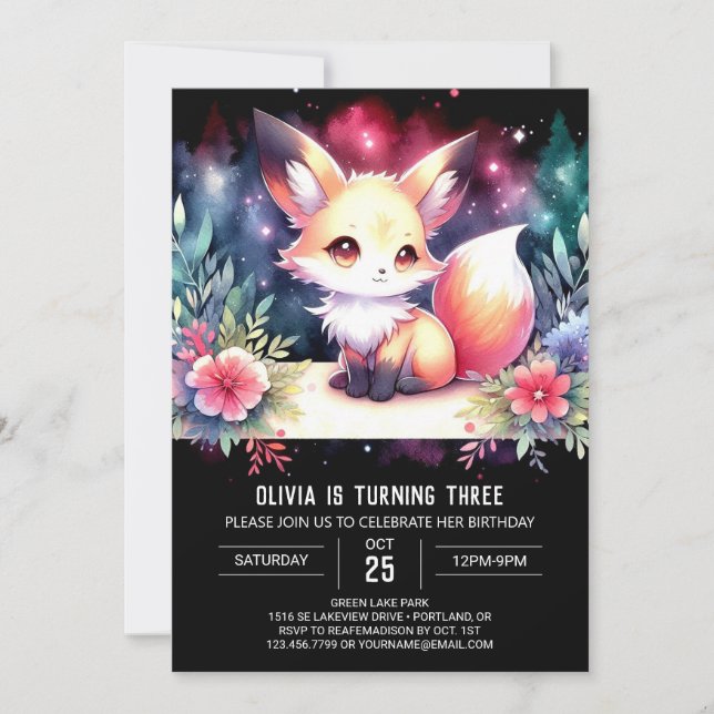 Sweet Simple Fox Geburtstag Einladung (Vorderseite)