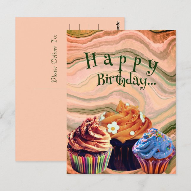 Sweet Simple Happy Birthday Cupcakes| Postcard Postkarte (Vorne/Hinten)
