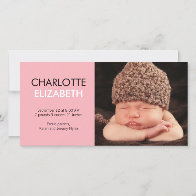 Sweet Simplicity Baby Birth Announcement - Pink Ankündigung (Vorderseite)