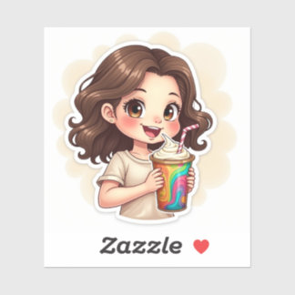 Sweet Sips & Smiles – Rainbow Swirl Girl Sticker"  Aufkleber
