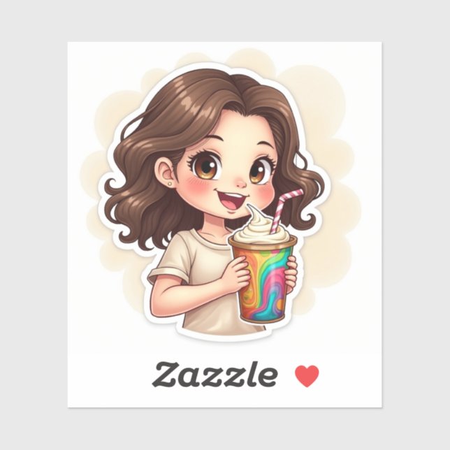 Sweet Sips & Smiles – Rainbow Swirl Girl Sticker"  Aufkleber (Blatt)