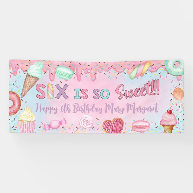 Sweet Six fille 6e anniversaire bannière / fond de (Horizontal)