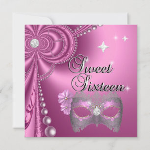 Sweet Sixteen 16. Geburtstag Pink Diamant Maske Si Einladung