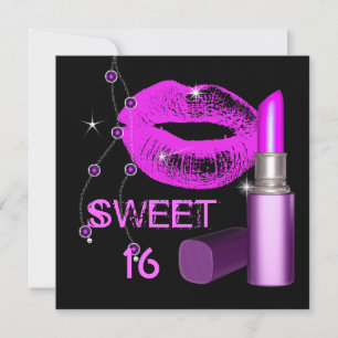 Sweet Sixteen 16 Heiße rosa Lippen schwarzer Lippe Einladung