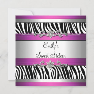 Sweet Sixteen 16 Rosa Schwarz Weiß Zebra Silber Einladung