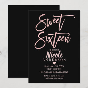 SWEET SIXTEEN 16 Rosen Gold Folie & Schwarz Modern Einladung