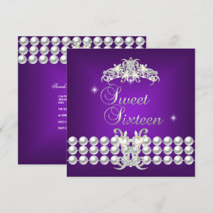 Sweet Sixteen 16 Tiara Lila Silber Weiß Perle Einladung