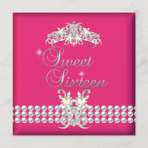 Sweet Sixteen 16 Tiara Rosa Silber Weiß Perle Einladung