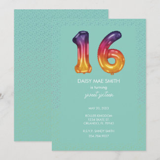 Sweet Sixteen Balloon Birthday Party Invitation Einladung