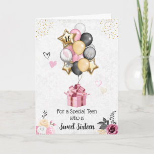 Sweet Sixteen Balloons Happy Birthday Card Feiertagskarte