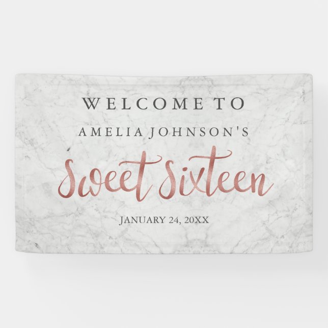 Sweet sixteen bannière Marbre Rose or (Horizontal)