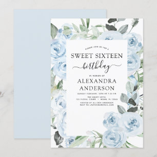 Sweet sixteen bleu Dusty Invitation de fête d'anni