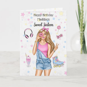 Sweet sixteen Blonde fille joyeuse carte d'anniver