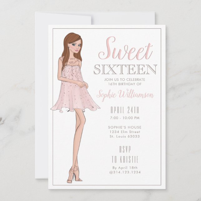 Sweet sixteen Blonde Girl Anniversaire Invitation (Devant)