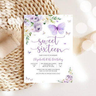 Sweet Sixteen Blumen-Schmetterling-Einladung Einladung