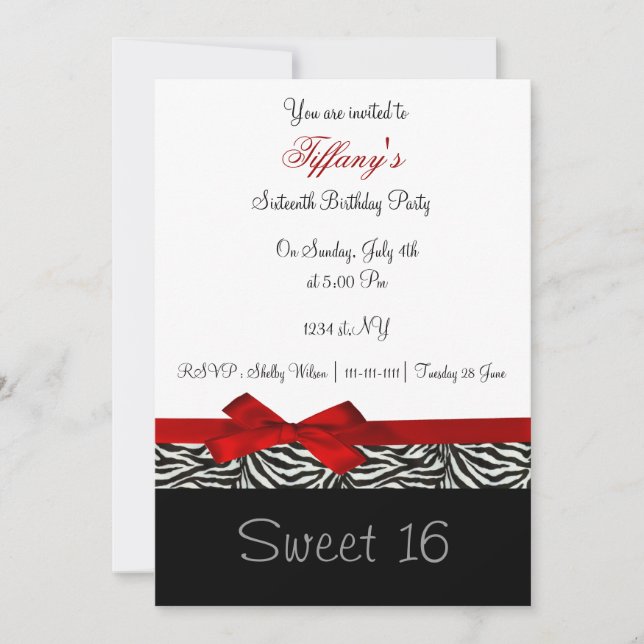 sweet sixteen chic rouge Invitation (Devant)