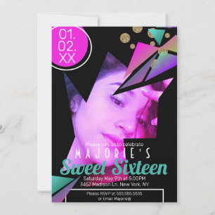 Sweet Sixteen Club Style Neon Einladung