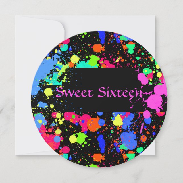 Sweet sixteen, Coloré, Peinture néon, Invitation (Devant)
