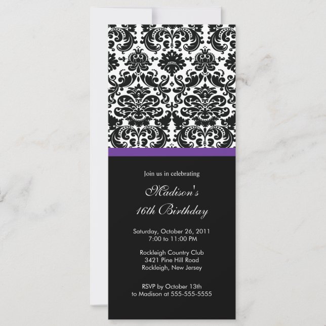 Sweet sixteen Damask tendance Invitation Anniversa (Devant)