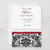 sweet sixteen damassé rouge Invitation