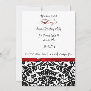 sweet sixteen damassé rouge Invitation