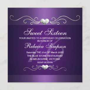 Sweet sixteen de coeur pourpre Invitation d'annive