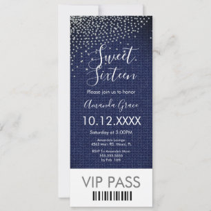 Sweet Sixteen Denim-Diamanten-Gem-Ticket Einladung