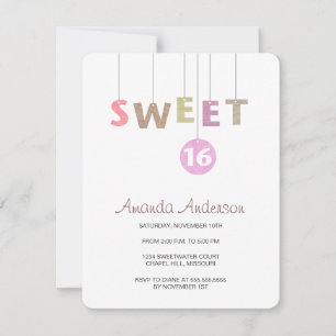 Sweet sixteen des lettres à pendre Invitations d'a