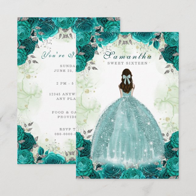 Sweet sixteen Elégant Green Invitation d'anniversa (Devant / Derrière)