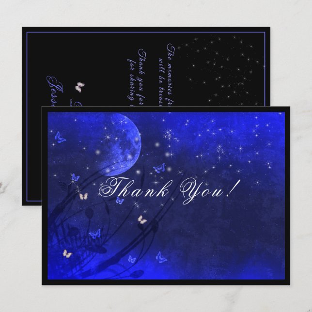 Sweet Sixteen  Enchanted Evening Purple Blue   Dankeskarte (Vorne/Hinten)