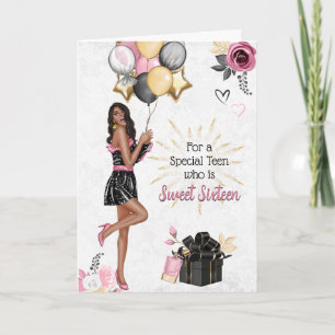 Sweet sixteen fille joyeuse carte d'anniversaire
