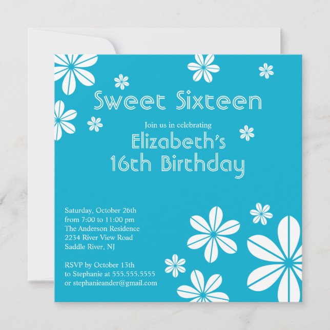 Sweet sixteen Fleurs Modes Invitation Anniversaire (Devant)