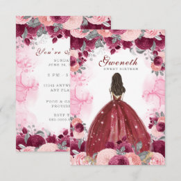 Sweet sixteen Fleurs rouges Invitation Anniversair
