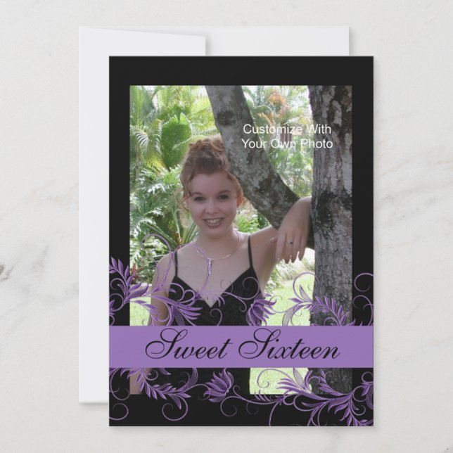 Sweet sixteen Floral Essence Invitations / Purple (Devant)