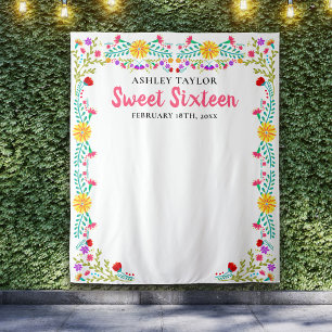 Sweet Sixteen Foto Hintergrund Mexikanische Blumen Wandteppich