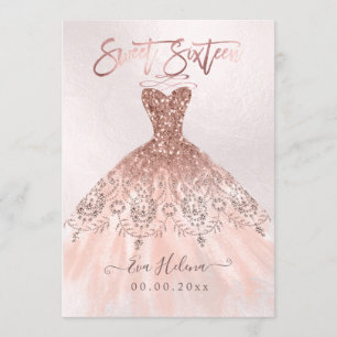 Sweet Sixteen, funkelndes Kleid, falsche Rose-Gold Einladung